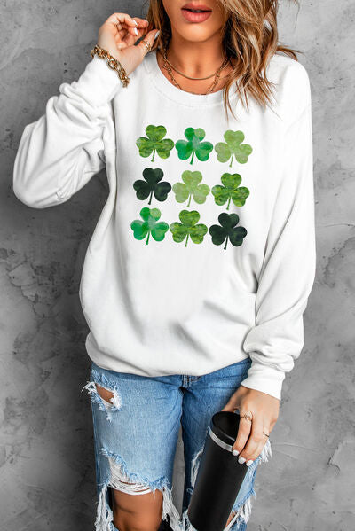 Lucky Clover Round Neck Dropped Shoulder Sweatshirt - T - 1 COLOR -