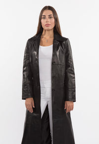 Thumbnail for Fadcloset - Ladies 3 Button Matrix Black Full Length Leather Coat - 1 COLOR -