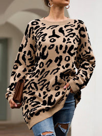 Thumbnail for Leopard Round Neck Tunic Sweater - T - 3 COLORS -