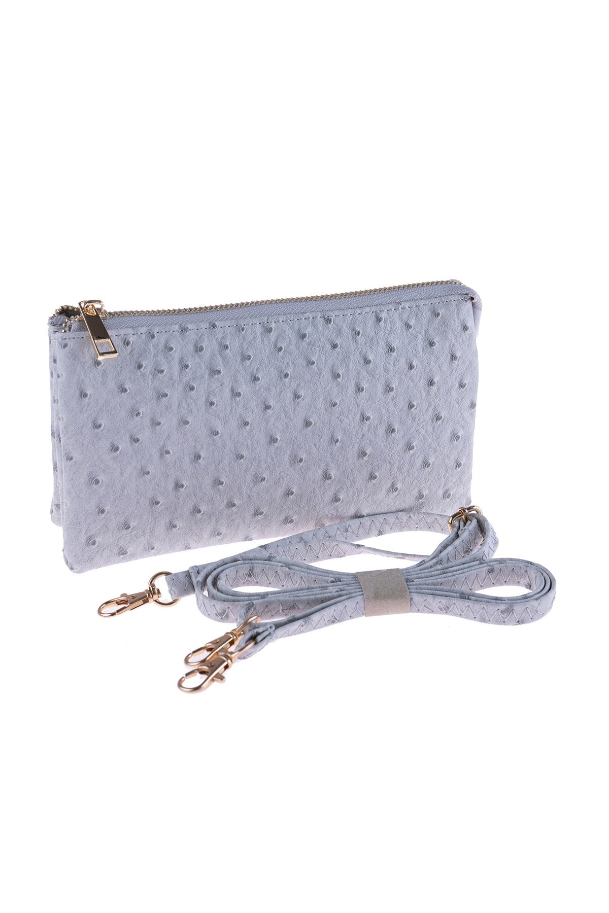 Riah Fashion - Light Gray Alligator Leather Crossbody Bag With Wristlet - 1 COLOR -