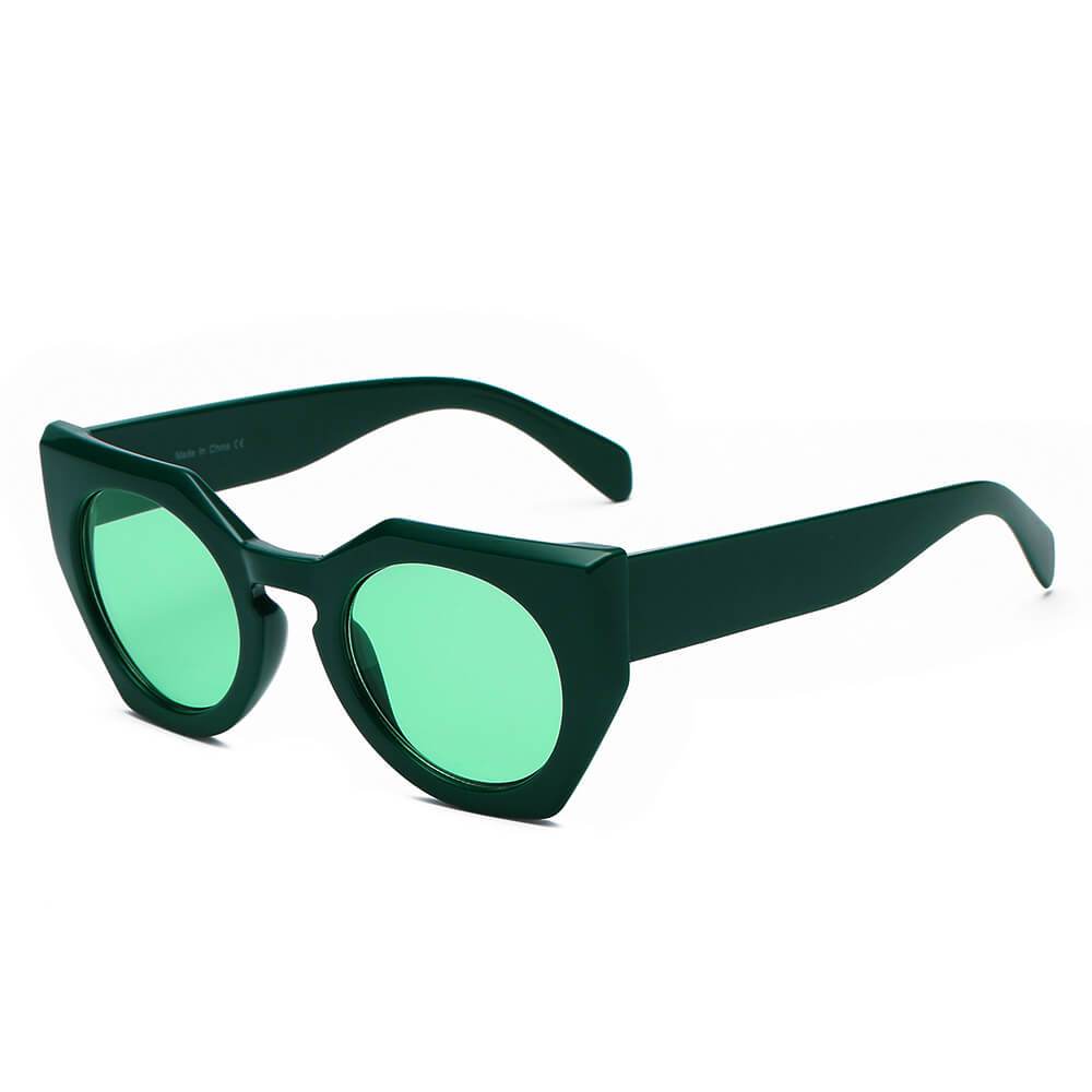 Bergen | S1070 - Women Geometric Round Cat Eye Sunglasses - 4 COLORS -