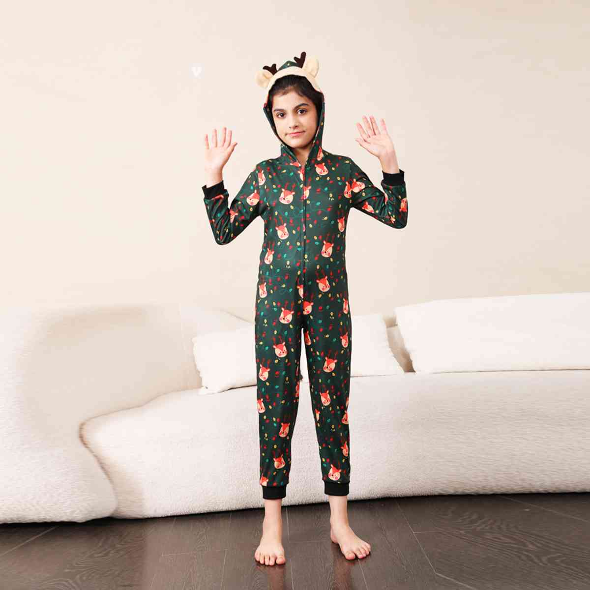 KIDS Printed Hooded Long Sleeve Jumpsuit - T -