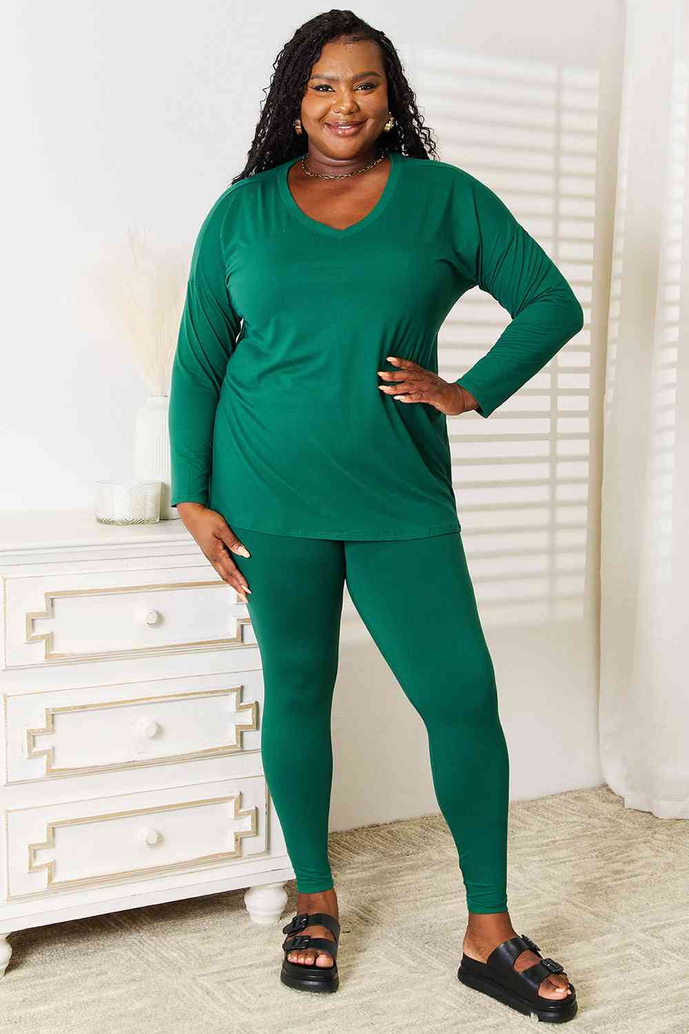 Zenana Lazy Days Full Size Long Sleeve Top and Leggings Set - T - 1 COLOR -