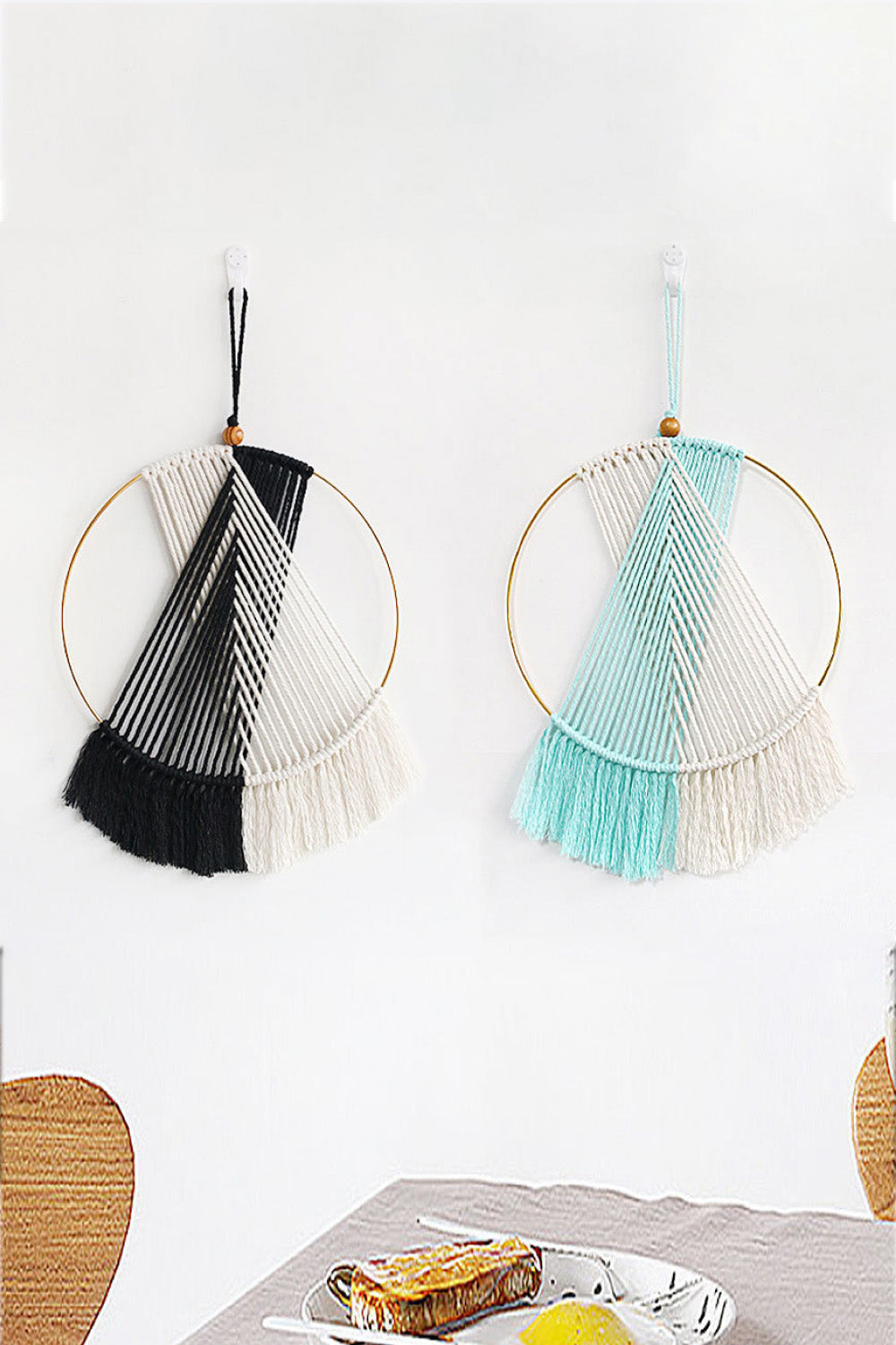 Contrast Fringe Round Macrame Wall Hanging - 16.5" X 9.8" - T - 4 COLORS -