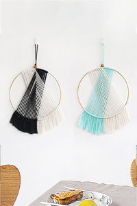 Thumbnail for Contrast Fringe Round Macrame Wall Hanging - 16.5