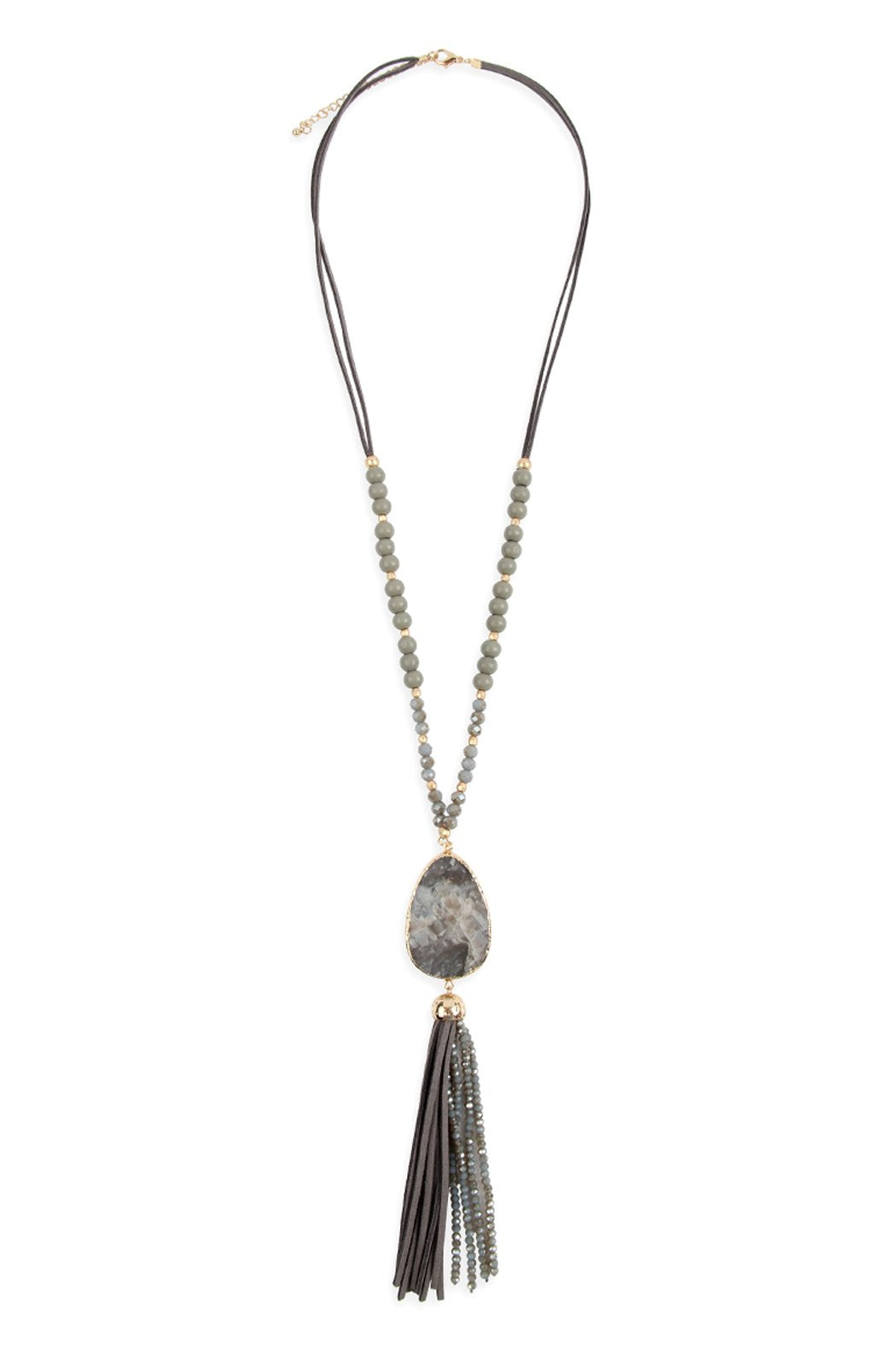 Natural Stone Tassel Pendant Necklace - 5 COLORS -