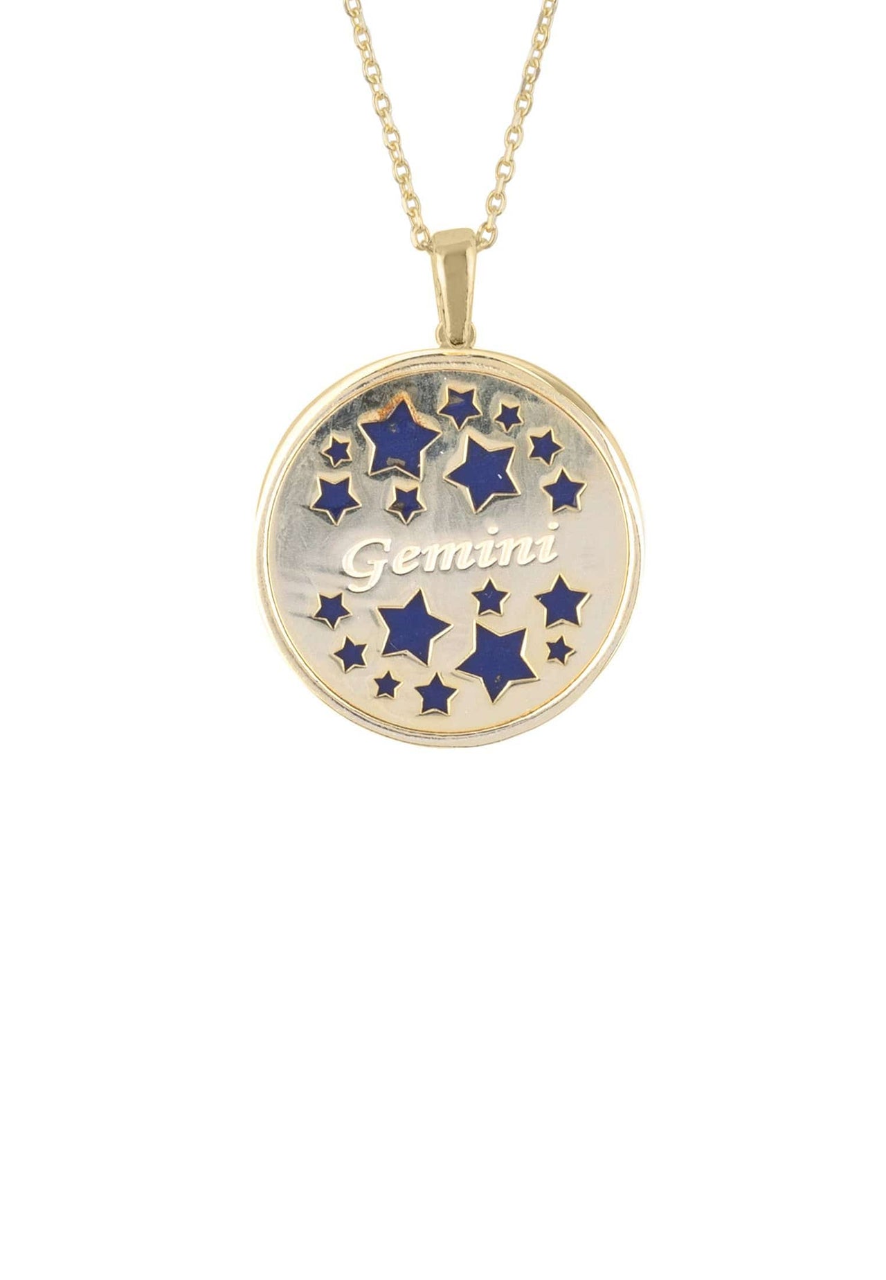 Zodiac Lapis Lazuli Gemstone Star Constellation Pendant Necklace Gold Gemini -