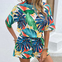 Thumbnail for Printed Round Neck Dropped Shoulder Half Sleeve Top and Shorts Set - 2 PCS. - T - 1 PATTERN -