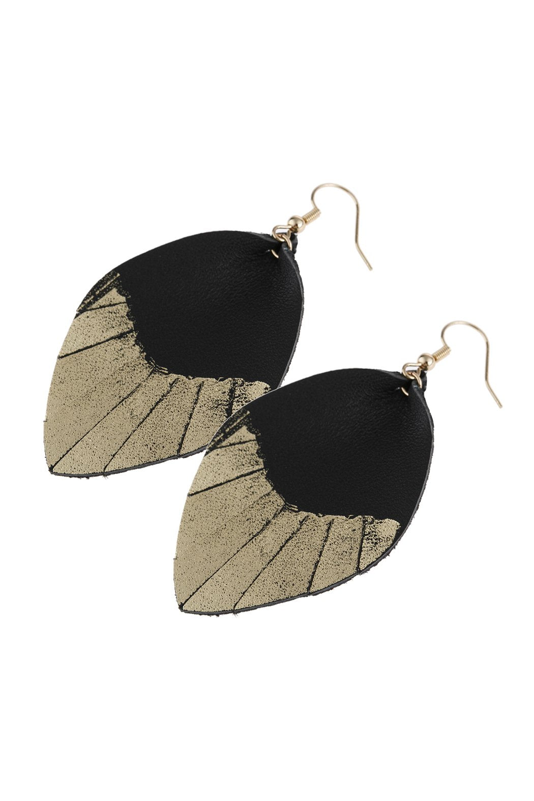 Leaf Tassel Gold Leather Teardrop Hook Earring - 7 COLORS -