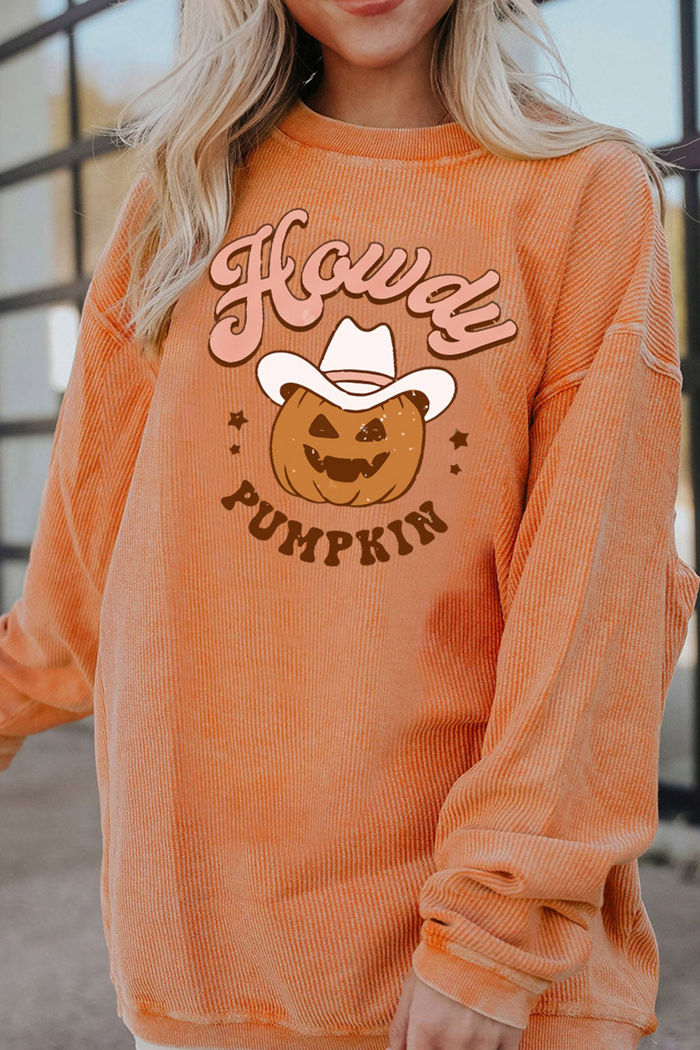 HOWDY Pumpkin Graphic Ribbed Sweatshirt - T - 1 COLOR -