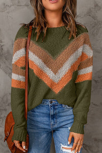 Thumbnail for Contrast Round Neck Dropped Shoulder Sweater - T - 7 COLORS -