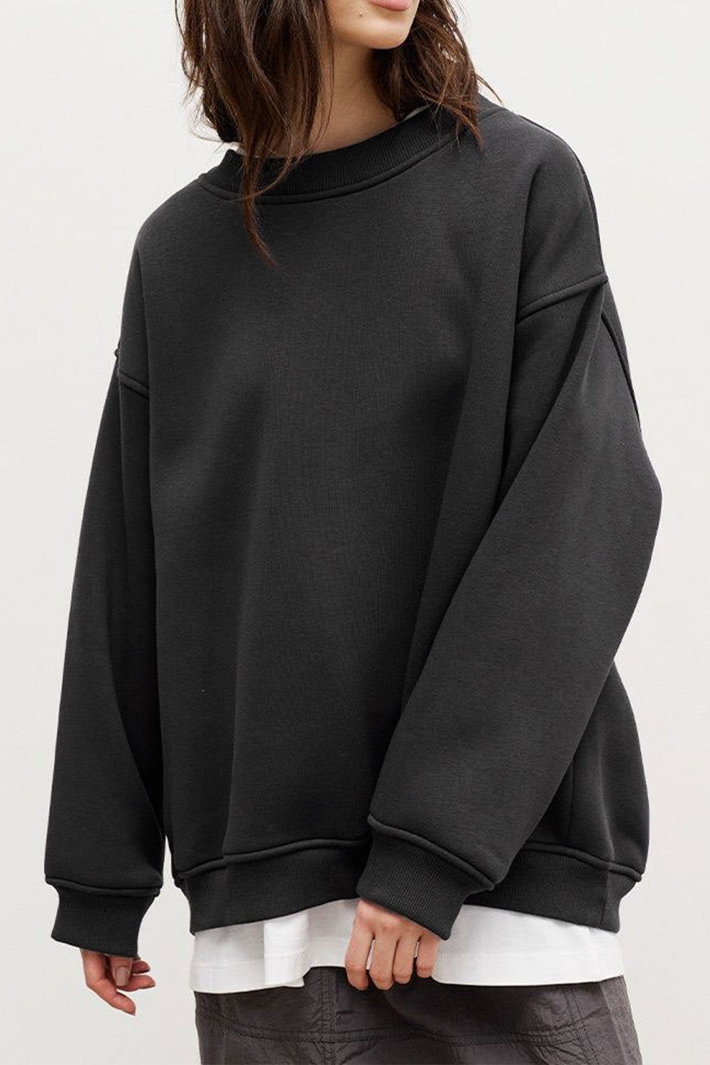 Oversize Round Neck Dropped Shoulder Sweatshirt - T - 10 COLORS -