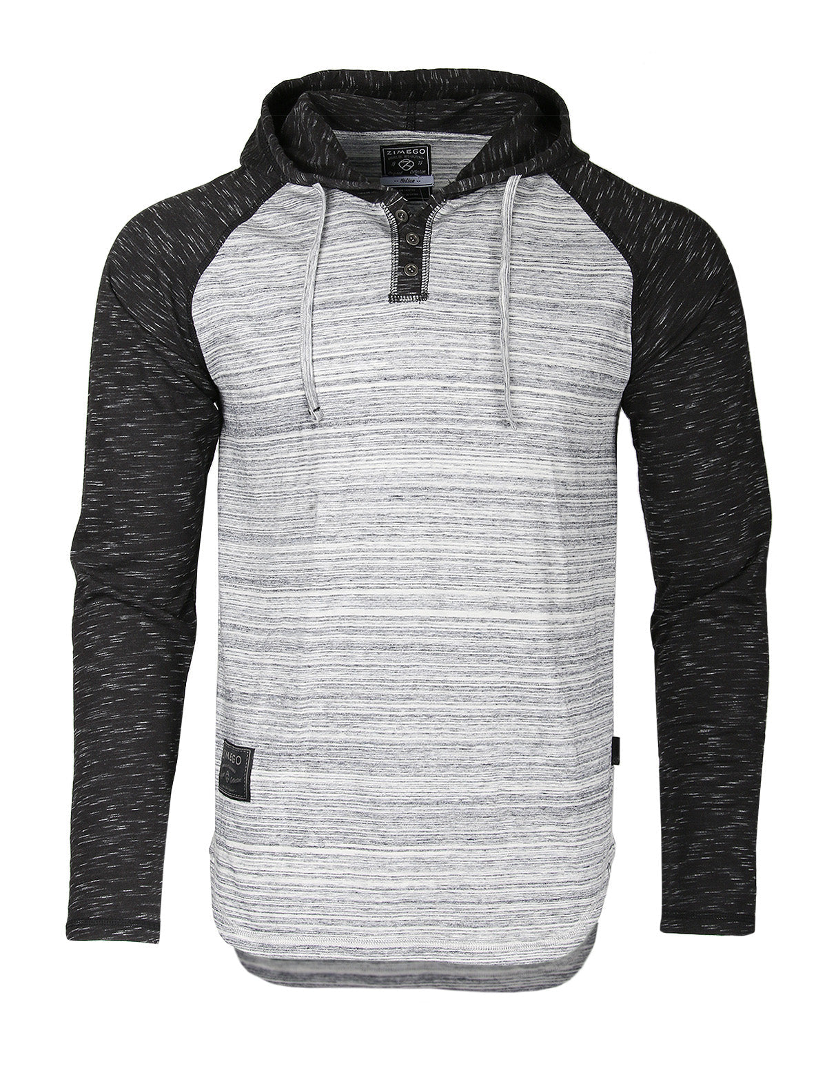 Long Sleeve Raglan Henley Round Bottom Hood T-Shirts - Space Grey - 1 COLOR -