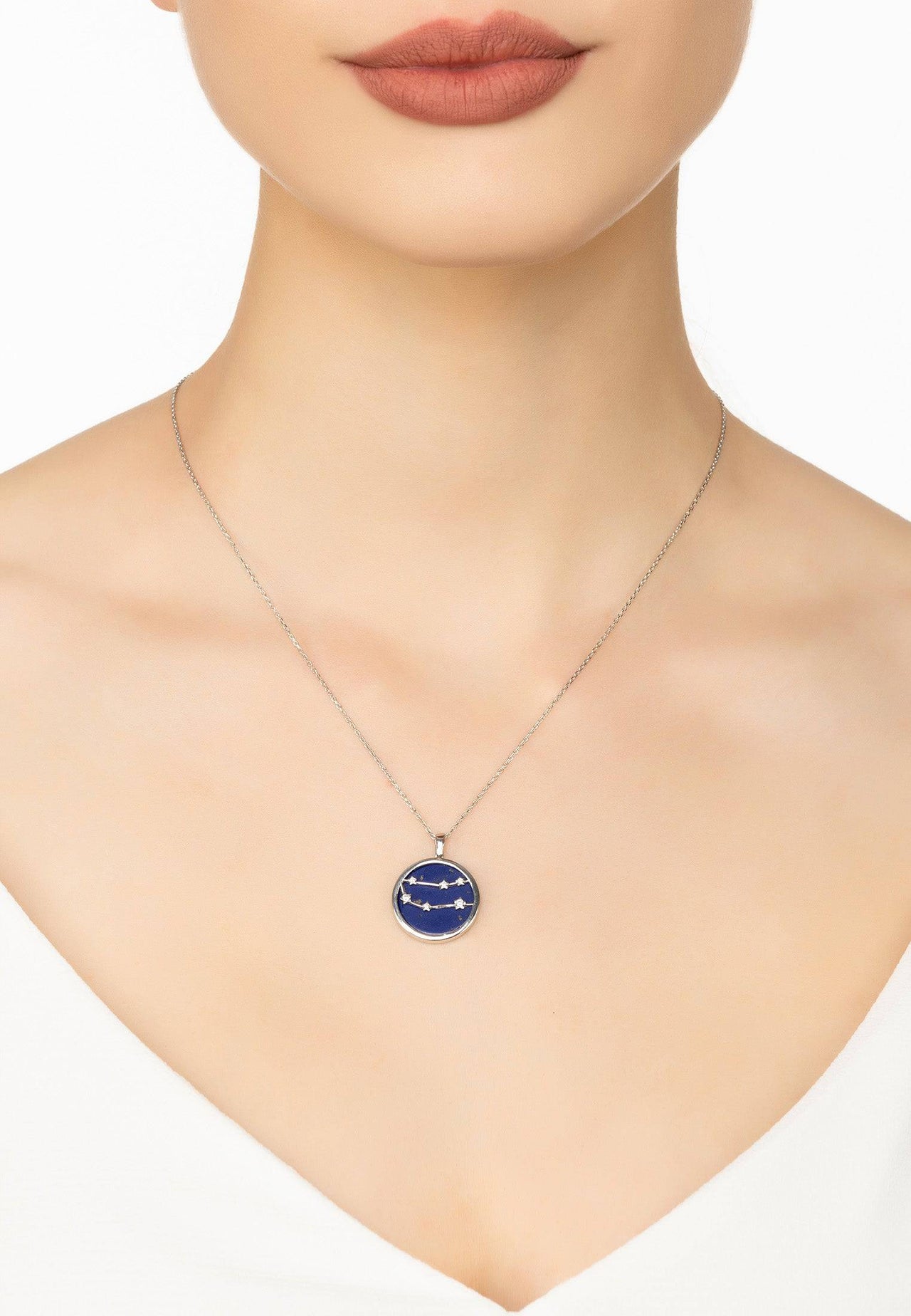 Zodiac Lapis Lazuli Gemstone Star Constellation Pendant Necklace Silver Gemini -