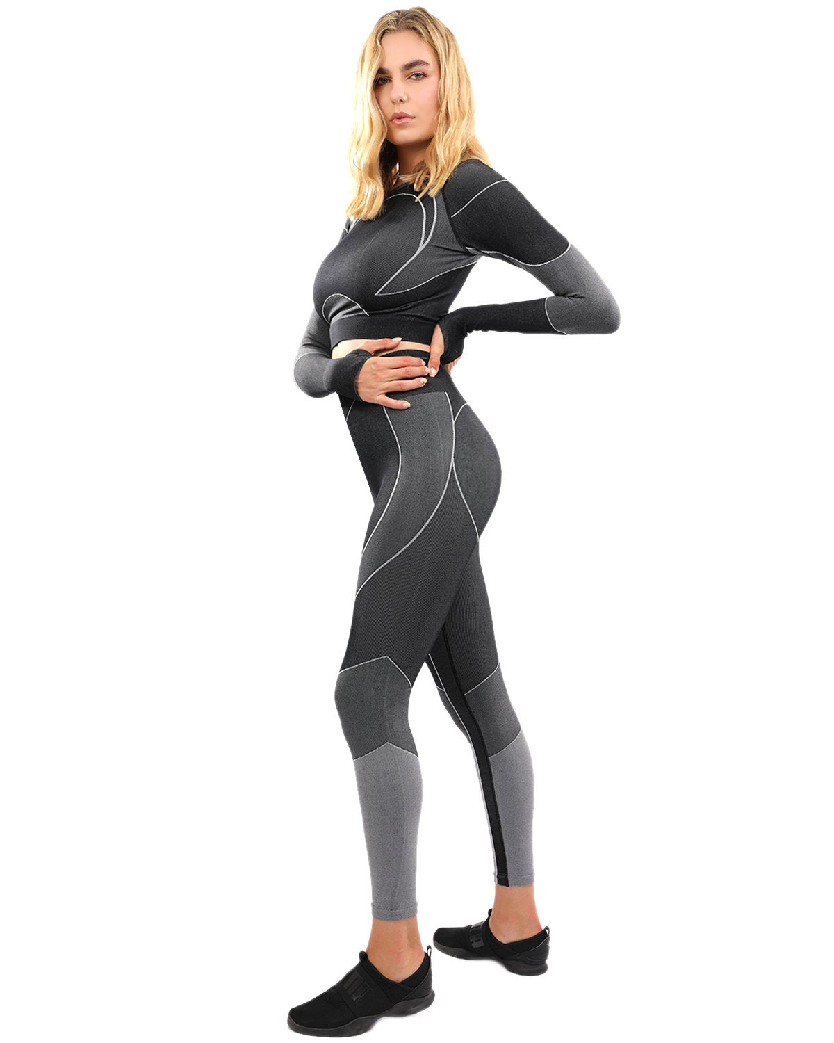 Savoy - Escolta Seamless Legging & Sports Top Set - Black & Charcoal Grey - 2 PCS. - 1 COLOR -