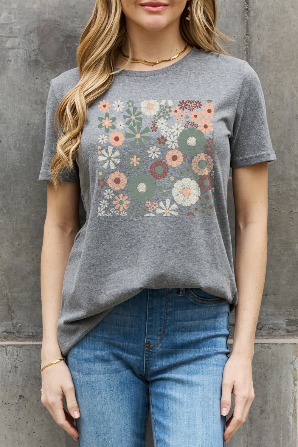 Simply Love Full Size Flower Graphic Cotton Tee - T - 2 COLORS -