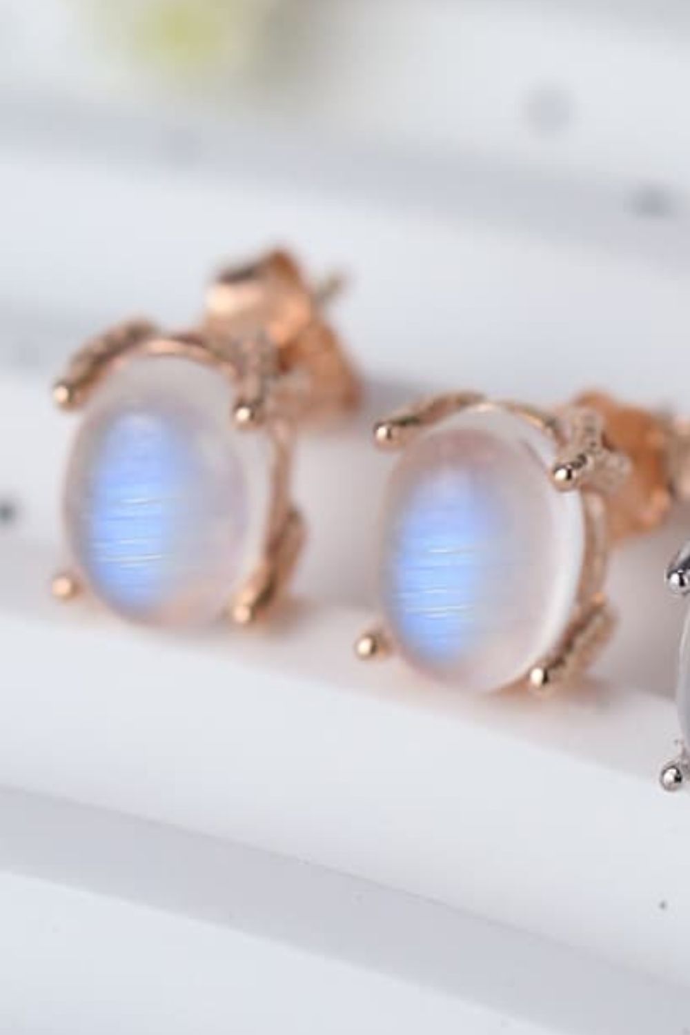 High Quality Natural Moonstone 925 Sterling Silver Stud Earrings - T - 2 FINISHES -