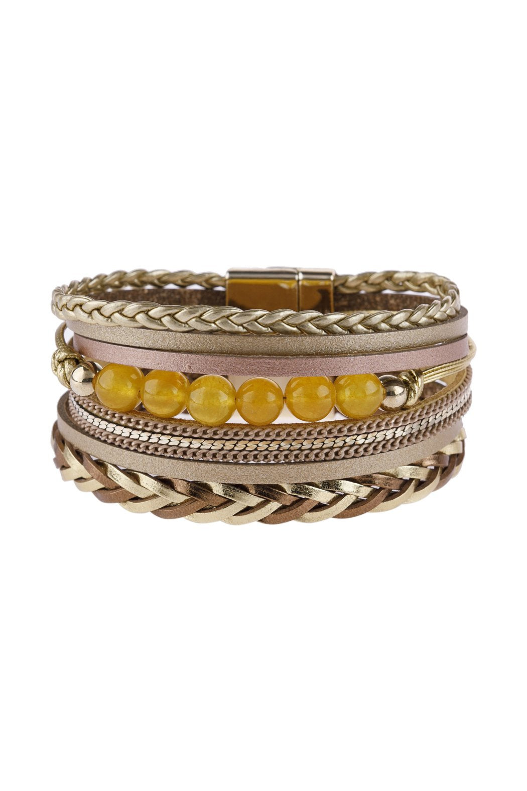 Riah Fashion - Leather Braided Beads Wrap Magnetic Bracelet - 9 COLORS -