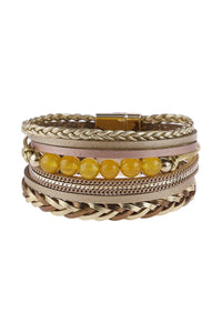 Thumbnail for Riah Fashion - Leather Braided Beads Wrap Magnetic Bracelet - 9 COLORS -