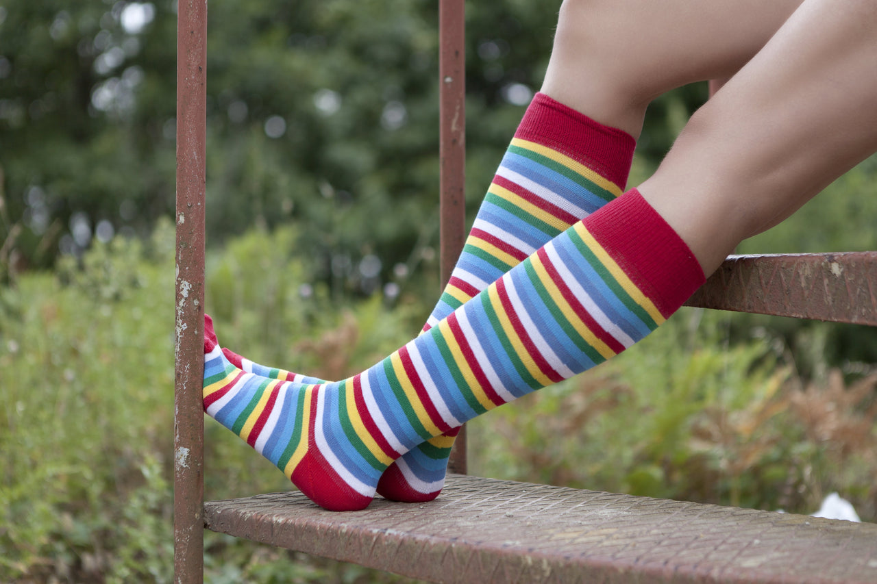 Women's Colorful Stripe Knee High Socks Set - 5 PACK -