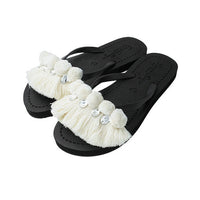 Thumbnail for SAND BY SAYA N.Y. - White Pom Pom Fringe - Embellished Flat Flip Flops Sandal - 4 COLORS -