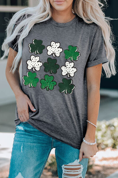 Lucky Clover Round Neck Short Sleeve T-Shirt - T - 1 COLOR -