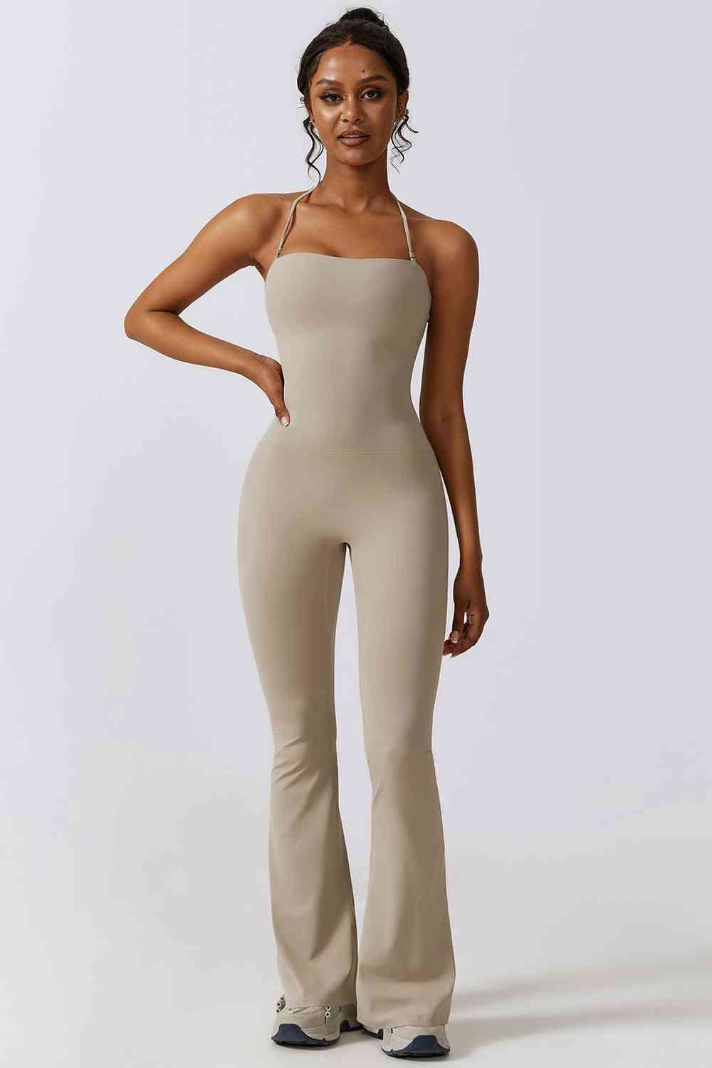 Halter Neck Flare Sport Jumpsuit - T - 4 COLORS -