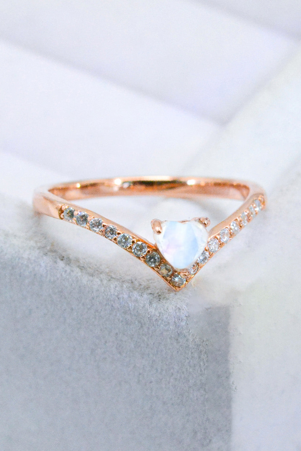 Moonstone Heart-Shaped Ring - T - SIZES 6 THRU 9 - 2 FINISHES -