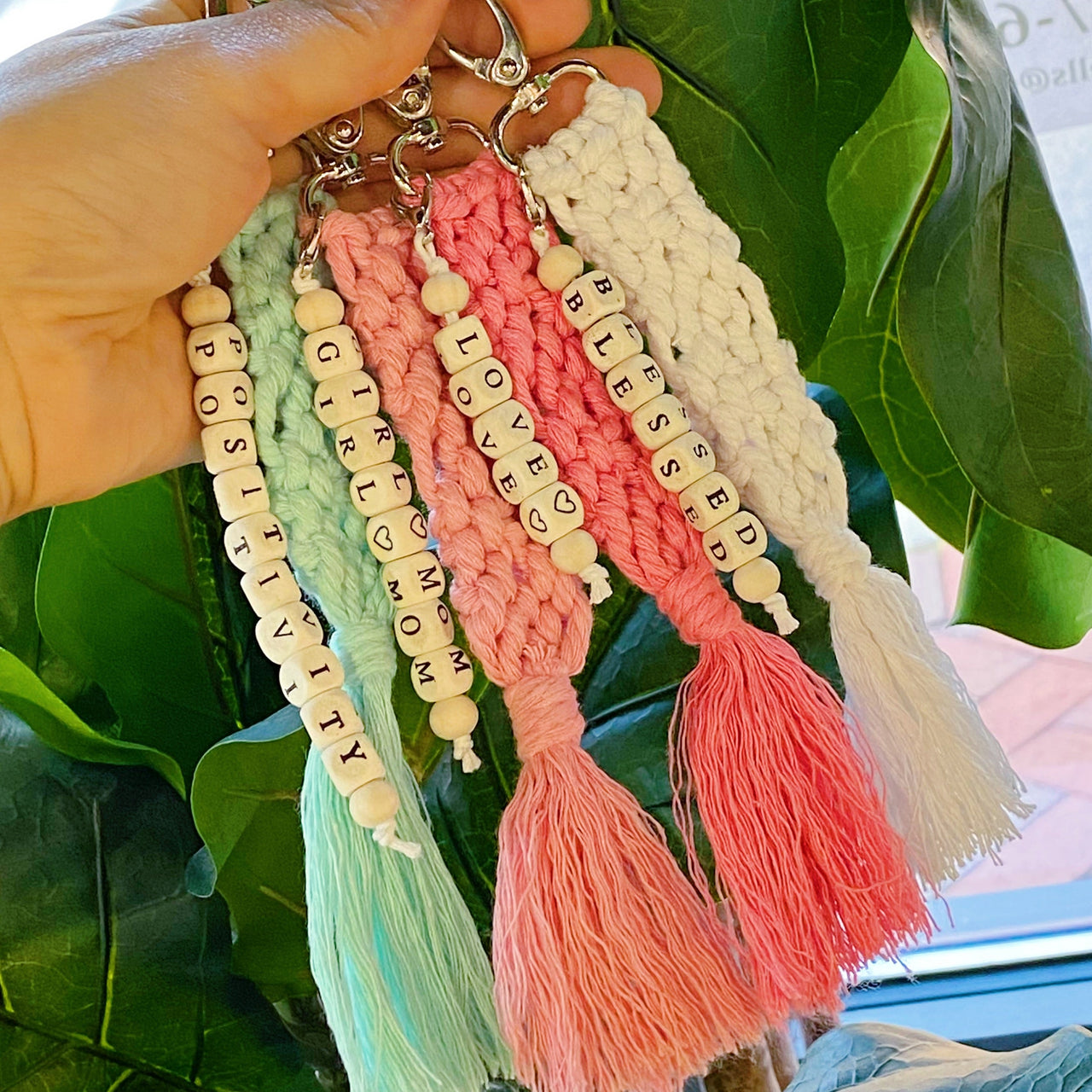 Macrame Beloved Boho Key Chain - 7.5" - 7 COLORS -