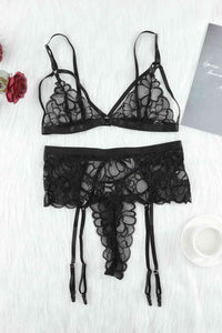 Thumbnail for Strappy Three-Piece Lace Lingerie Set - 3 PCS. - T - 1 COLOR -