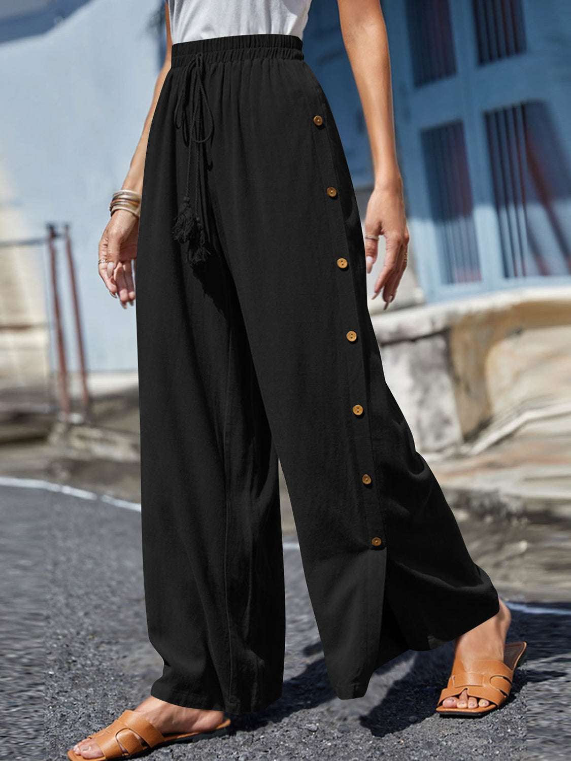 Full Size Tassel Wide Leg Pants - T - 10 COLORS -