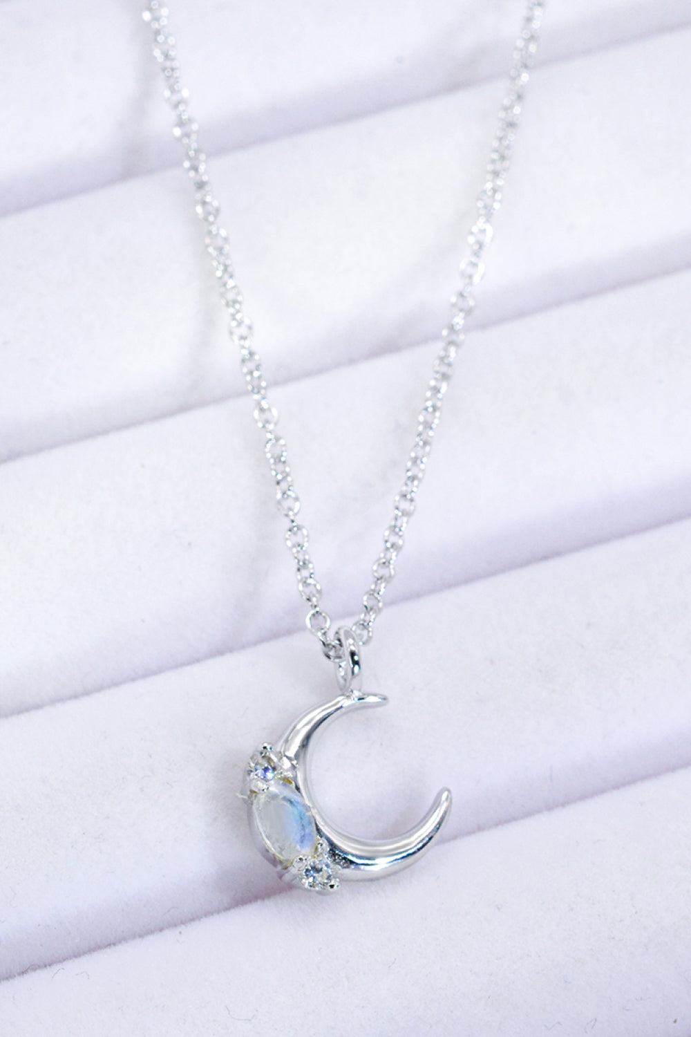 Natural Moonstone Moon Pendant Necklace - T - 2 FINISHES -