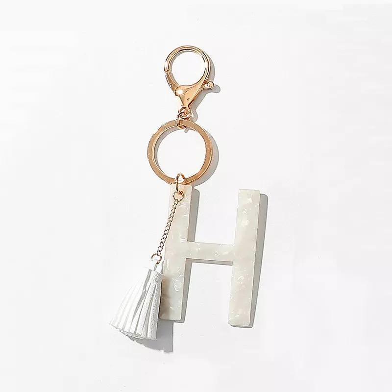 Tasseled Initial Key Chain, White - 22 INITIALS -