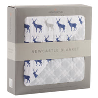 Thumbnail for Blue Deer and Glacier Grey Plaid Cotton Muslin Newcastle Blanket