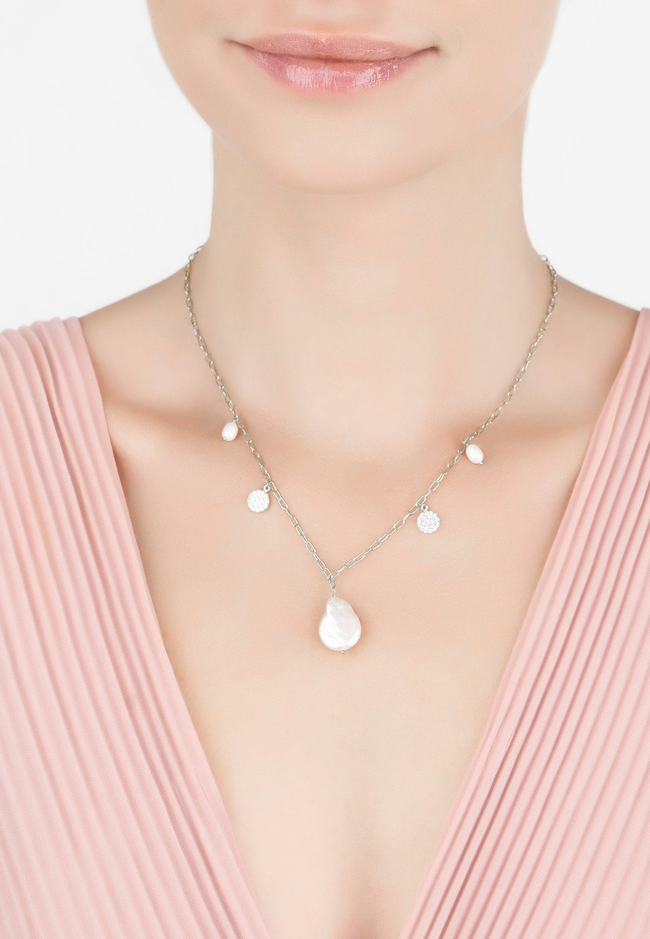 LATELITA - Enya Pearls and Sparkles Necklace Silver -