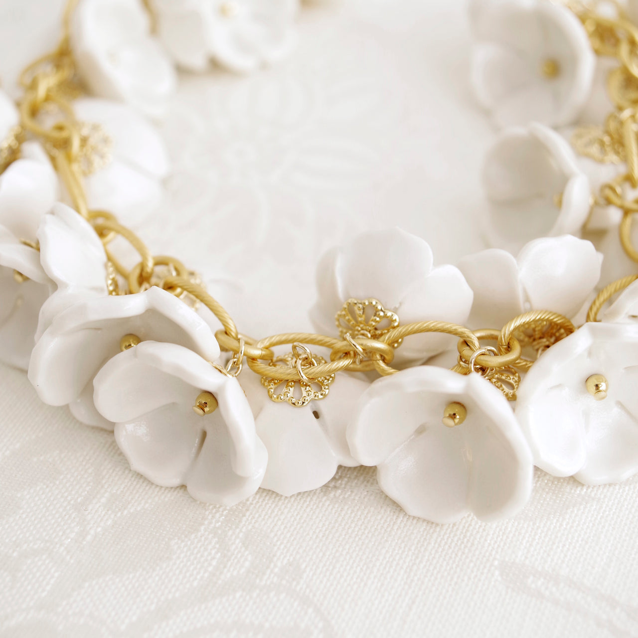 Porcelain Plum Blossom Cluster Necklace -