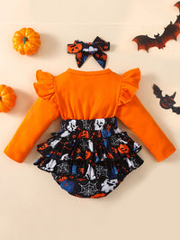 Thumbnail for Printed Round Neck Long Sleeve Bodysuit with Headband - 2 PCS. - T - 2 COLORS -