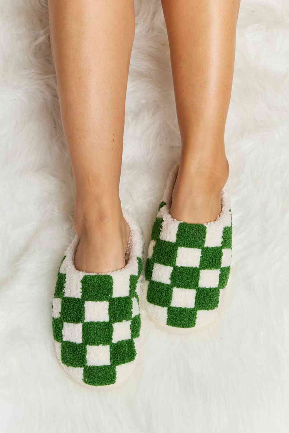 Melody Checkered Print Plush Slide Slippers - LIMITED SIZES LEFT - T - 4 COLORS -