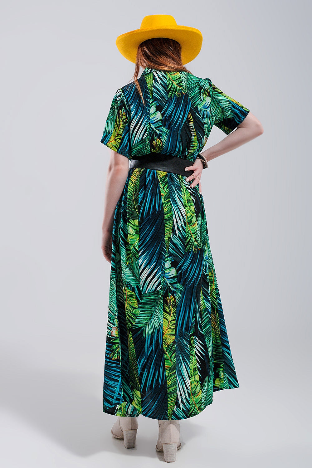 Q2 - Maxi Shirt Dress in Tropical Print - Belt not included - Beach or Everyday - 1 COLOR -