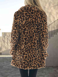 Thumbnail for Faux Leopard Collared Neck Coat with Pockets - T - 1 COLOR -