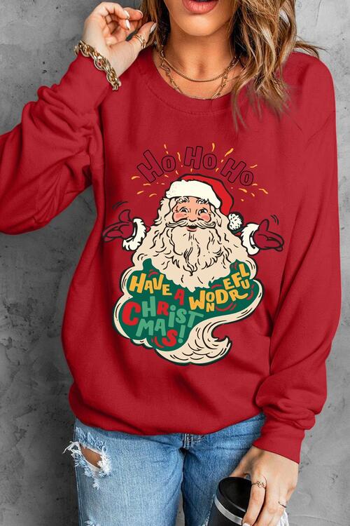 Santa Graphic Round Neck Long Sleeve Sweatshirt - T - 1 COLOR -