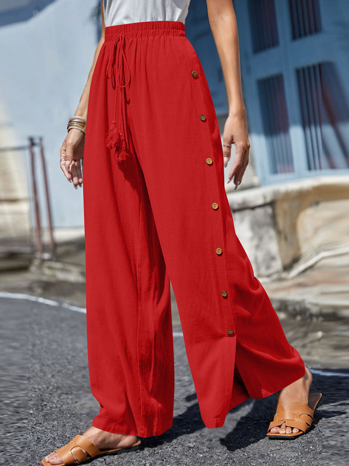 Full Size Tassel Wide Leg Pants - T - 10 COLORS -