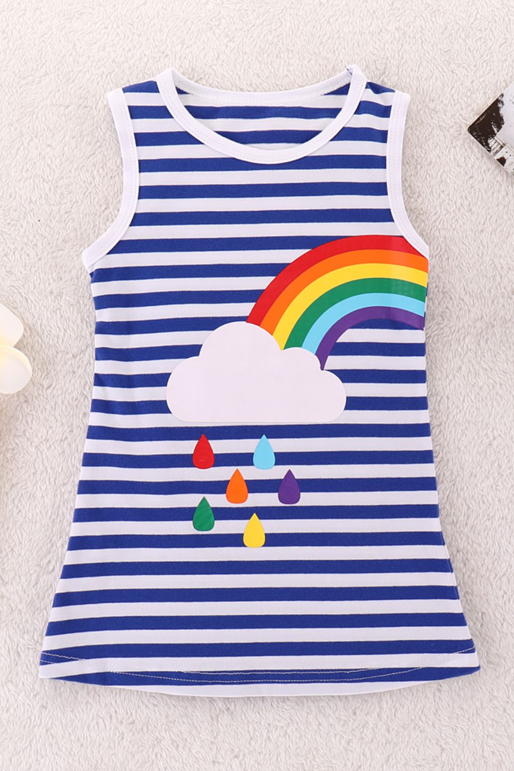 Girls Rainbow Graphic Striped Sleeveless Dress - T - 5 SIZES - 2 RAINBOW DIRECTIONS -