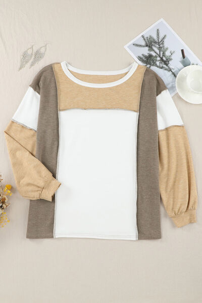 Color Block Exposed Seam Boat Neck Sweatshirt - T - 1 COLOR -