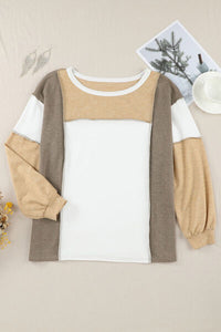 Thumbnail for Color Block Exposed Seam Boat Neck Sweatshirt - T - 1 COLOR -