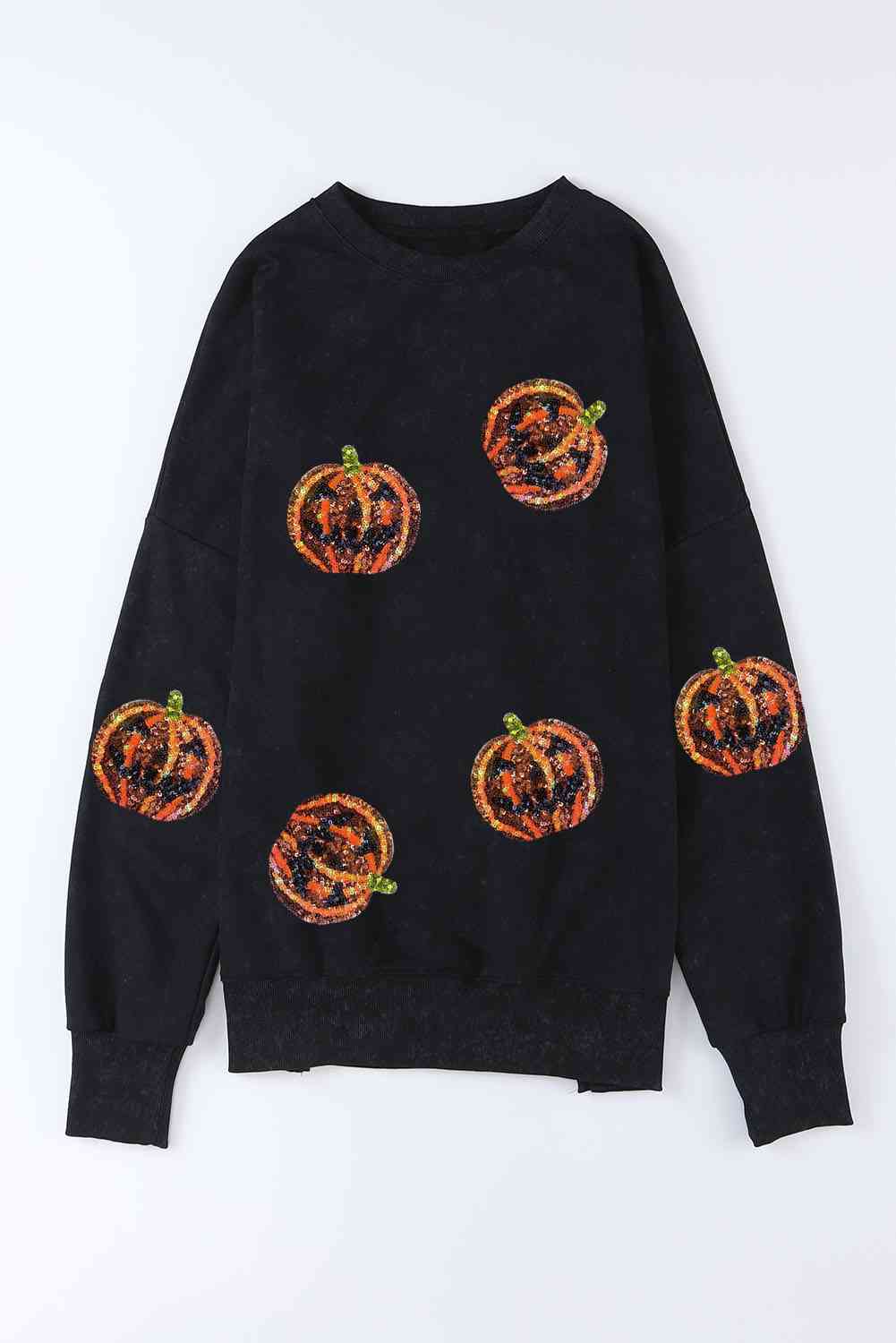 Pumpkin Print Dropped Shoulder Sweatshirt - T - 1 COLOR -