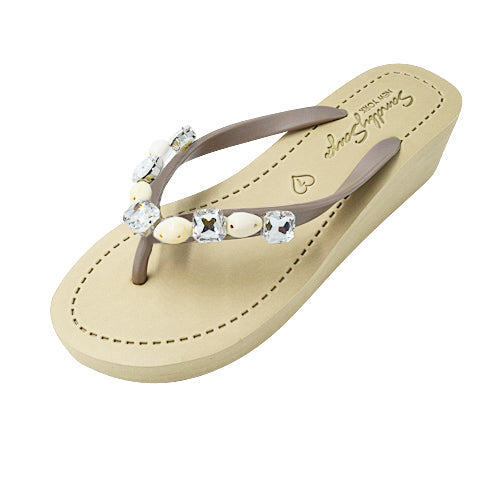 SAND BY SAYA N.Y. - Shell Beach - Mid Wedge Flip Flops With Stones - 2 COLORS -