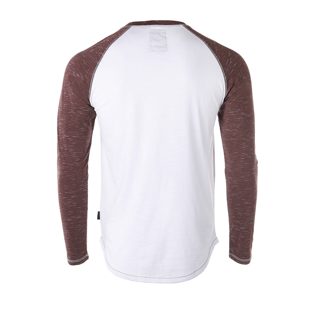 Men's Long Sleeve Athletic Stripes Arm Contrast Raglan Henley - 1 COLOR -