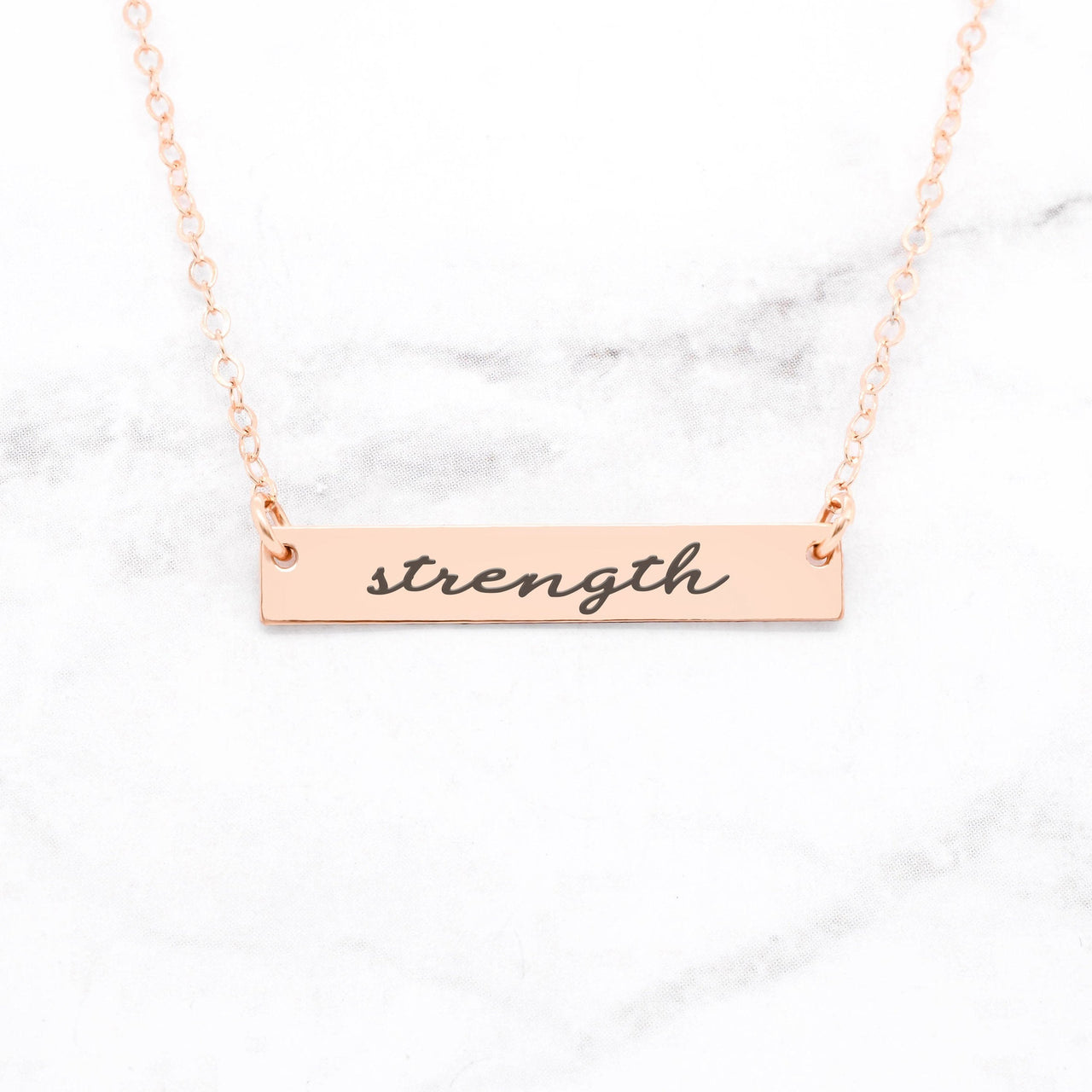 Strength - Sterling Silver Quote Bar Necklace -