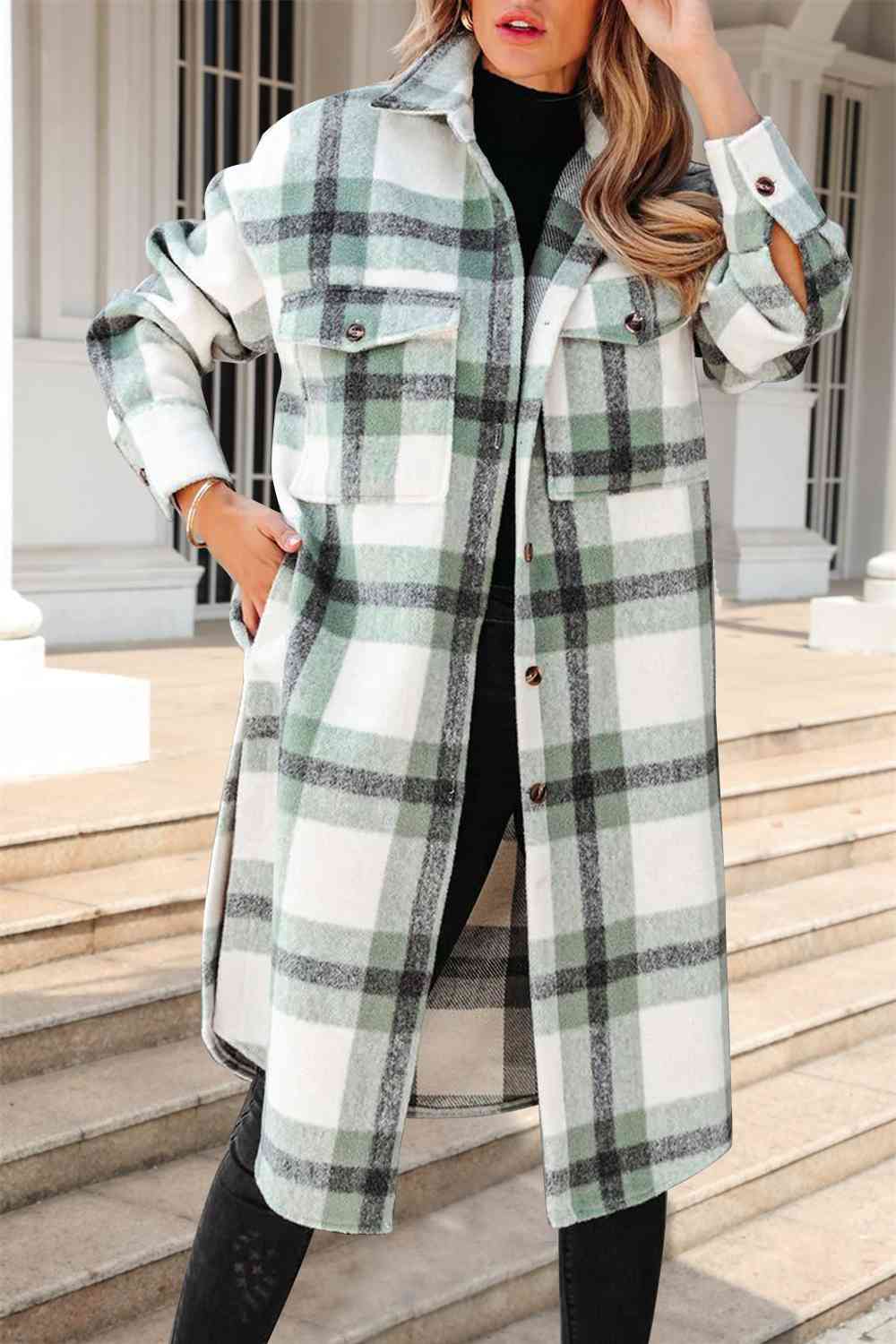 Plaid Collared Button Down Coat - T - 1 COLOR -